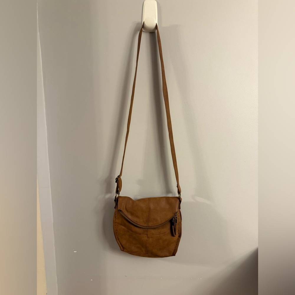 Brown Faux Leather Crossbody Saddle Bag